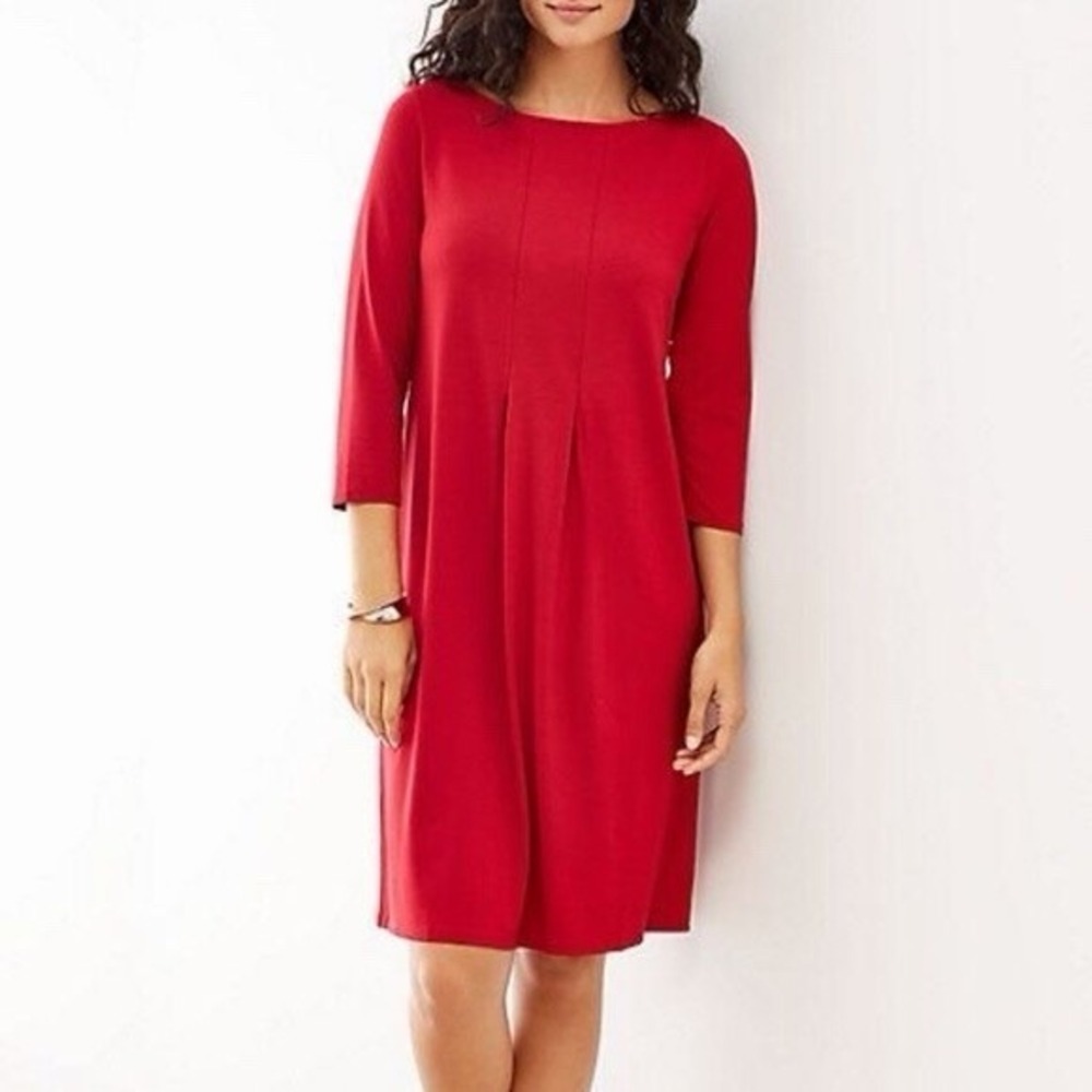 J. Jill Wearever Red Pleated Front Flowy Dress XL Minimalist Casual Workwear
